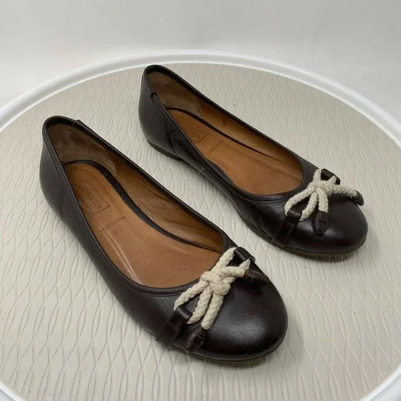 Hunter Women Ballet Flats Leather 36.5 6 6.5 Brown Leather Bow Shoes Round Toe - Picture 3 of 12